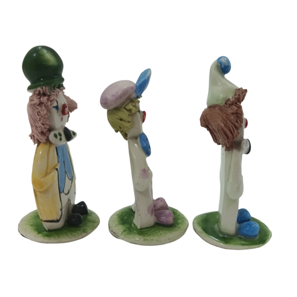 Vntg ZamPiva Handcrafted Italian Ceramic Clown Figurines Spaghetti Hair Lot Of 3 - Picture 2 of 6